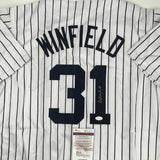 Autographed/Signed DAVE WINFIELD New York Pinstripe Baseball Jersey JSA COA Auto