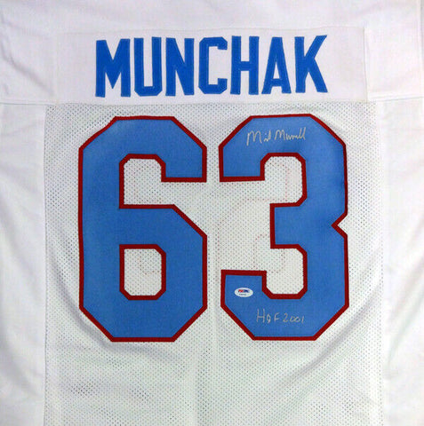 HOUSTON OILERS MIKE MUNCHAK AUTOGRAPHED WHITE JERSEY "HOF 2001" PSA/DNA 94446