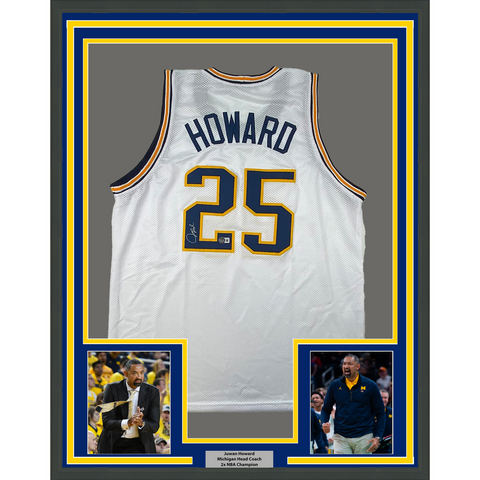 Framed Autographed/Signed Juwan Howard 33x42 Michigan White Jersey Beckett COA