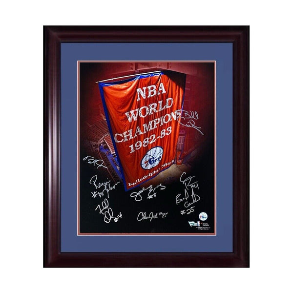 76ers Team Signed 16x20 Framed Photo Auto Julius Erving 1983 NBA Champs Fanatics