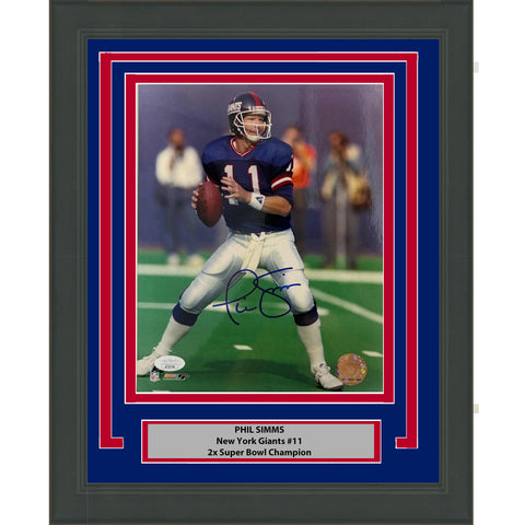 Framed Autographed/Signed Phil Simms New York Giants 8x10 Football Photo JSA COA