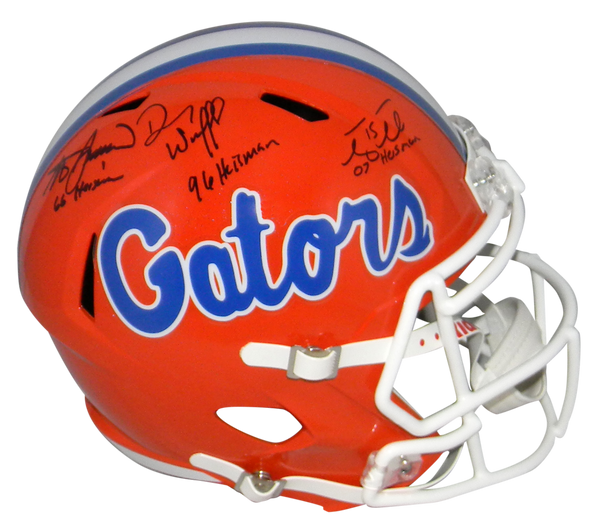 TIM TEBOW STEVE SPURRIER DANNY WUERFFEL SIGNED FLORIDA GATORS SPEED HELMET