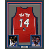 FRAMED Autographed/Signed GARY PAYTON 33x42 USA Red USA Olympic Jersey BAS COA