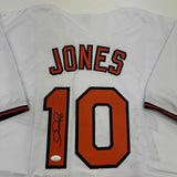 Autographed/Signed Adam Jones Baltimore White Baseball Jersey JSA COA