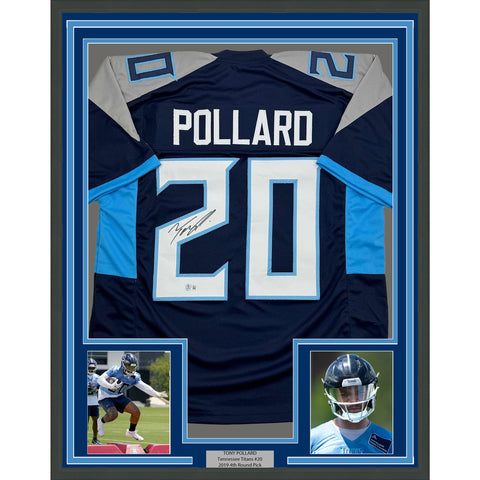 Framed Autographed/Signed Tony Pollard 35x39 Tennessee Blue Jersey Beckett COA