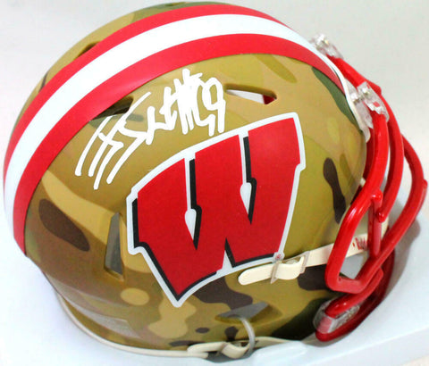 JJ Watt Autographed Wisconsin Badgers Camo Mini Helmet- JSA Witnessed Auth *W