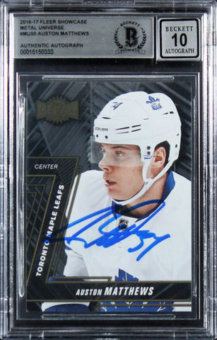 Auston Matthews Signed 2016 Fleer Showcase Metal #MU50 Card Auto 10! BAS Slabbed