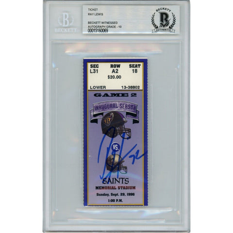 Ray Lewis Autographed Baltimore Ravens 09/29/96 Ticket Stub Beckett 47587