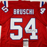 Autographed/Signed Tedy Bruschi New England Red Football Jersey JSA COA