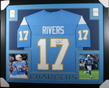 PHILIP RIVERS (Chargers light blue SKYLINE) Signed Auto Framed Jersey JSA