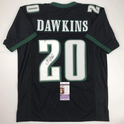 Autographed/Signed BRIAN DAWKINS Philadelphia Black Football Jersey JSA COA Auto