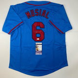 Autographed/Signed Stan Musial St. Louis Blue Baseball Jersey JSA COA