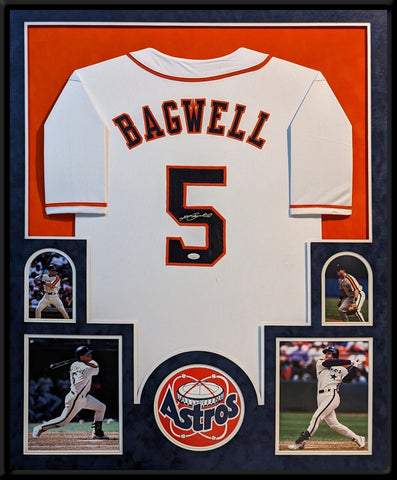 SUEDE FRAMED HOUSTON ASTROS JEFF BAGWELL AUTOGRAPHED SIGNED JERSEY JSA COA