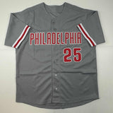 Autographed/Signed Jim Thome Philadelphia Grey Baseball Jersey JSA COA