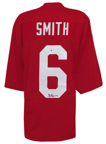 Devonta Smith Signed Red Custom Football Jersey - (BECKETT COA)