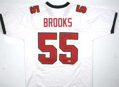 Derrick Brooks Autographed White Pro Style Jersey w/HOF- Beckett W Hologram