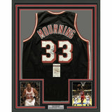 FRAMED Autographed/Signed ALONZO MOURNING 33x42 Miami Black Jersey JSA COA Auto