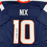 Autographed/Signed Bo Nix Denver Blue Football Jersey Beckett BAS COA