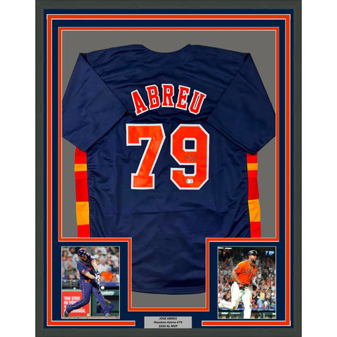 Framed Autographed/Signed Jose Abreu 33x42 Houston Blue Baseball Jersey BAS COA