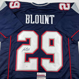 Autographed/Signed LeGarrette Blount New England Blue Football Jersey JSA COA