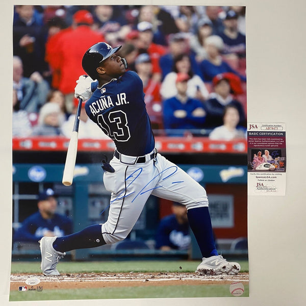 Autographed/Signed Ronald Acuna Jr Atlanta Braves 16x20 Baseball Photo JSA COA 1