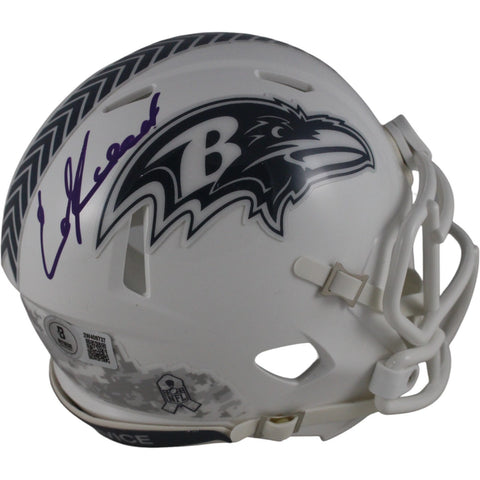Ed Reed Autographed Baltimore Ravens 24 STS Mini Helmet Beckett Witness 49254