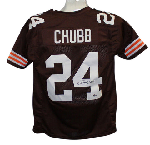 Nick Chubb Autographed/Signed Pro Style Brown XL Jersey Beckett 32358