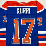 Autographed/Signed Jari Kurri Edmonton Blue Hockey Jersey JSA COA