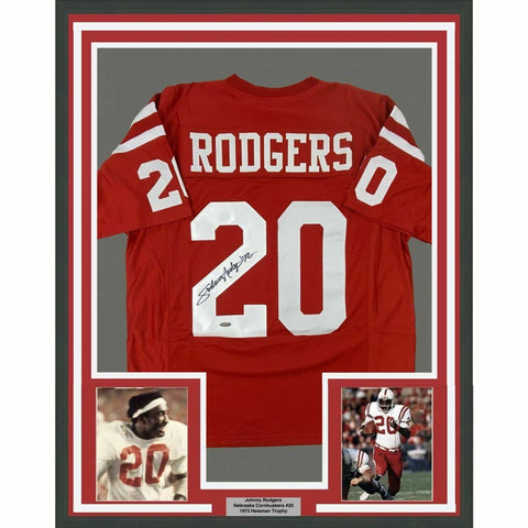 FRAMED Autographed/Signed JOHNNY RODGERS 33x42 Nebraska Red Jersey Tristar Holo