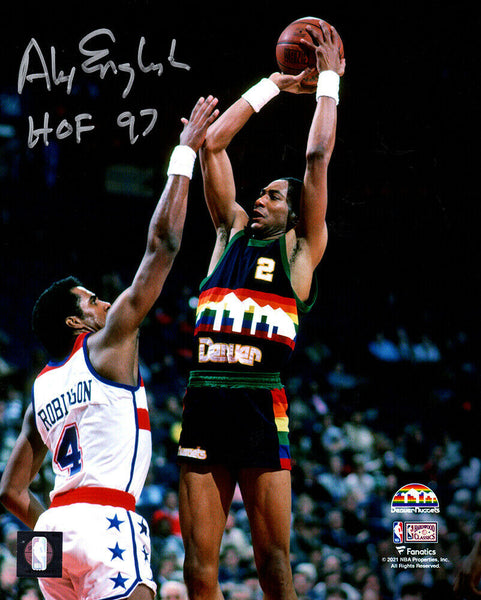 Alex English Signed Denver Nuggets Action 8x10 Photo w/HOF'97 - (SCHWARTZ COA)