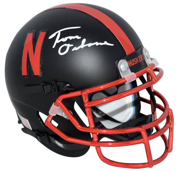 TOM OSBORNE AUTOGRAPHED NEBRASKA CORNHUSKERS MATTE BLACK MINI HELMET COA