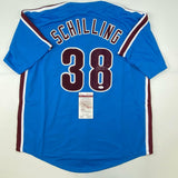 Autographed/Signed Curt Schilling Philadelphia Retro Blue Jersey JSA COA Auto