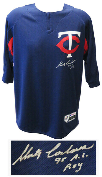 Marty Cordova Signed Twins Navy Majestic Rep Baseball Jersey w/95 AL ROY -SS COA