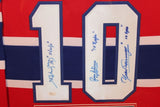 Henri Richard, Jean Beliveau & Yvan Cournoyer Signed 35x43 Custom Framed Jersey