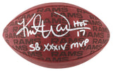 Rams Kurt Warner "2x Insc" Signed "Duke" Team Showcase Football W/ Case BAS Wit