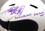 Adrian Peterson Signed Vikings Lunar Speed F/S Authentic Helmet W/2Insc-BAW Holo