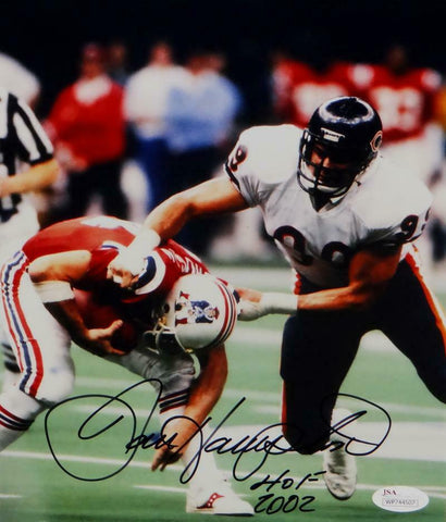 Dan Hampton Autographed HOF Bears 8x10 Tackling Patriot Photo- JSA W Auth *Blk