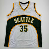 Autographed/Signed Kevin Durant Seattle White Basketball Jersey Beckett BAS COA