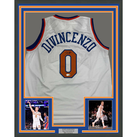 Framed Autographed/Signed Donte Divincenzo 35x39 New York White Jersey BAS COA