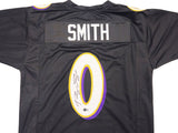 BALTIMORE RAVENS ROQUAN SMITH AUTOGRAPHED BLACK JERSEY BECKETT WITNESS 230051