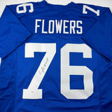 Autographed/Signed Ereck Flowers New York Blue Football Jersey JSA COA