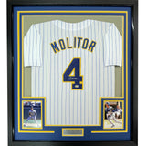 Framed Autographed/Signed Paul Molitor 33x42 Milwaukee Pinstirpe Jersey BAS COA