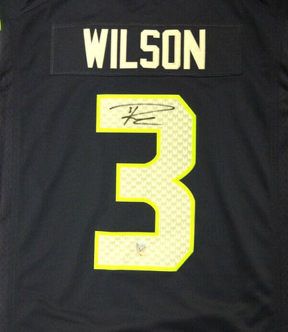 SEAHAWKS RUSSELL WILSON AUTOGRAPHED BLUE NIKE TWILL JERSEY SIZE XL RW HOLO 71431