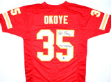 Christian Okoye Signed Red Pro Style Jersey w/ Nigerian Nightmare-Beckett W Holo