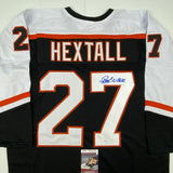 Autographed/Signed RON HEXTALL Philadelphia Black Hockey Jersey JSA COA Auto