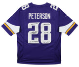 Vikings Adrian Peterson "Career Stat" Signed Purple Nike Game Jersey BAS Witness