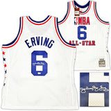 76ERS JULIUS DR. J ERVING AUTOGRAPHED M&N 2-10-1985 HWC AS JERSEY XXL BECKETT