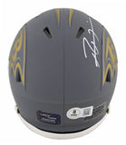 Ravens Ray Lewis Signed Slate Speed Mini Helmet w/ White Sig BAS Witnessed