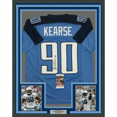 FRAMED Autographed/Signed JEVON KEARSE 33x42 Tennessee Light Blue Jersey JSA COA