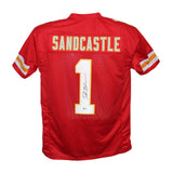 Deion Sanders Leon Sandcastle Autographed Pro Style Red Jersey Beckett 36348